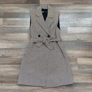 ZARA Black and Tan Houndstooth Tank Dress with Belt | Size Small